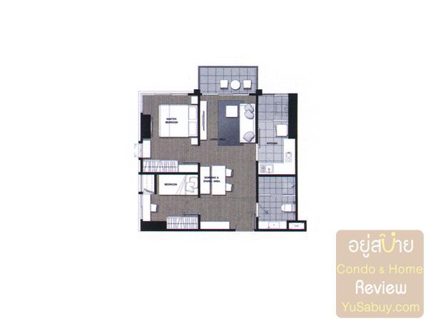 แปลนห้อง U Delight Residence Riverfront Rama3 (ยูดีไลท์ เรสซิเด้นท์ รีเวอร์ฟร้อน พระราม3) ขนาด 55-56 ตารางเมตร