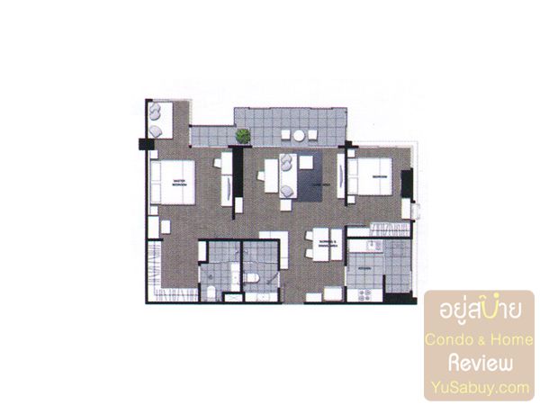 แปลนห้อง U Delight Residence Riverfront Rama3 (ยูดีไลท์ เรสซิเด้นท์ รีเวอร์ฟร้อน พระราม3) ขนาด 91 ตารางเมตร