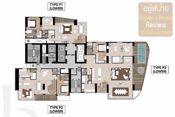 Floor Plan ชั้น 52,54,56 คอนโด Canapaya Residences