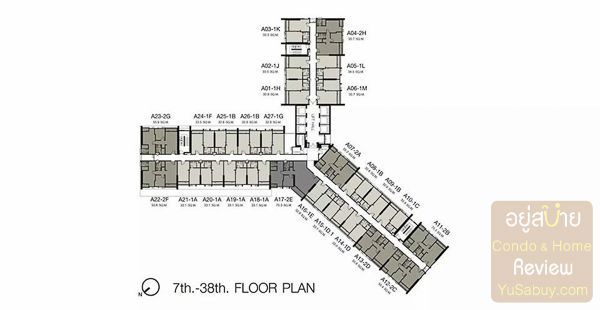 Floor Plan ชั้น 7-38 ของคอนโด The Key สาทร-เจริญราษฎร์