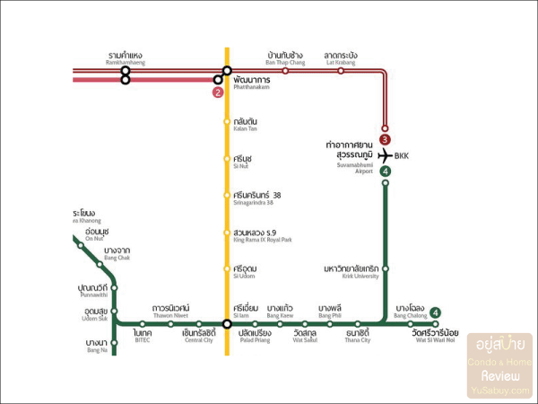 แผนที่แสดงเส้นทางรถไฟฟ้าสายสีเขียวเข้ม (อ่อนนุช-วัดศรีวารีน้อย)