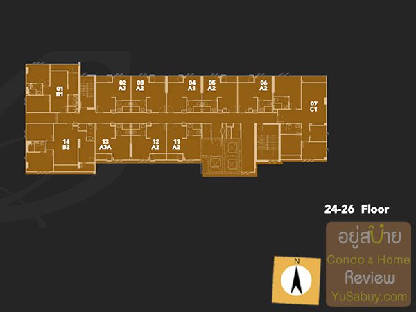 Floor Plan ชั้น 24-26 คอนโด ชีวาทัย อินเตอร์เชนจ์
