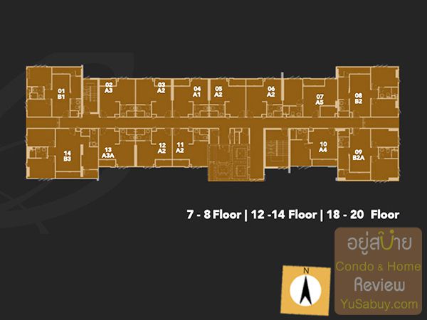 Floor Plan ชั้น 7-8, 12-14, 18-20 คอนโด ชีวาทัย อินเตอร์เชนจ์