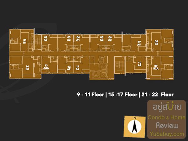 Floor Plan ชั้น 9-11, 15-17, 21-22 คอนโด ชีวาทัย อินเตอร์เชนจ์