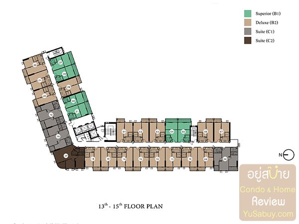 Floor Plan ชั้น 13-15 คอนโด Knightsbridge The Ocean Sriracha