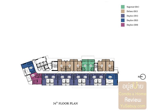 Floor Plan ชั้น 34 คอนโด Knightsbridge The Ocean Sriracha