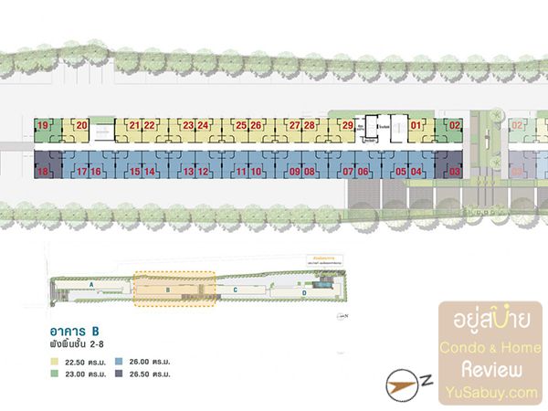 Floor Plan ชั้น 2-8 อาคาร B คอนโด Lumpini Ville สุขุมวิท 76