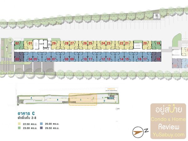 Floor Plan ชั้น 2-8 อาคาร C คอนโด Lumpini Ville สุขุมวิท 76