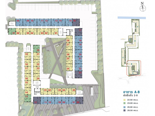 Floor Plan คอนโด ลุมพินี วิลล์ ราชพฤกษ์-บางแวก ชั้น 2-8 อาคาร A และ B 