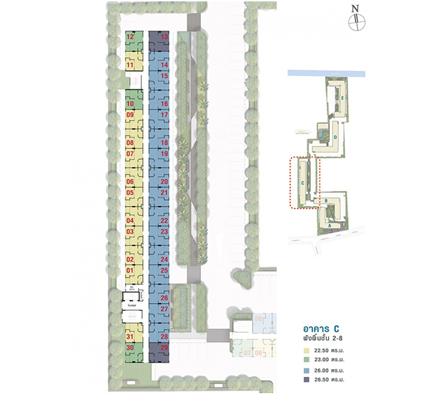 Floor Plan คอนโด มพินี วิลล์ ราชพฤกษ์-บางแวก ชั้น 2-8 อาคาร C