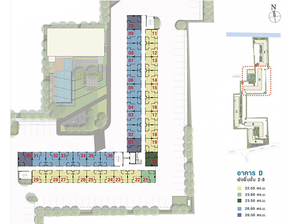 Floor Plan คอนโด ลุมพินี วิลล์ ราชพฤกษ์-บางแวก ชั้น 2-8 อาคาร D