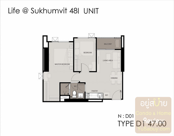 แปลน Life Sukhumvit 48 แบบ 2 ห้องนอน D 47 ตร.มแปลน Life Sukhumvit 48 แบบ 2 ห้องนอน D 47 ตร.ม