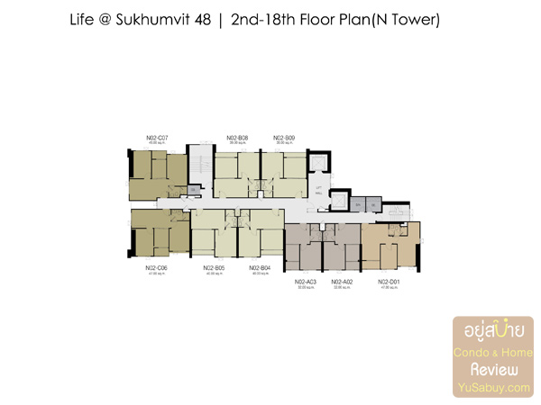 Floor Plan Life Sukhumvit 48 ชั้น 2-18 ตึก N
