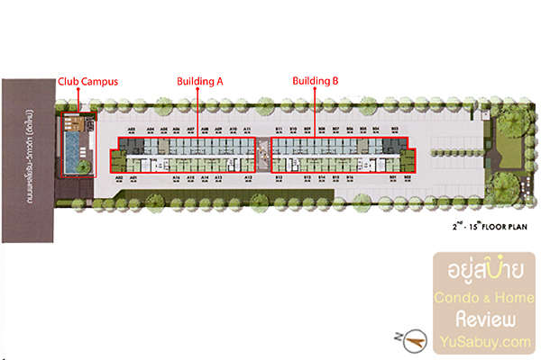 Floor Plan คอนโดเคนซิงตัน เกษตร-แคมปัส ชั้น 2-15 