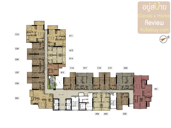 Floor Plan ชั้น 8-11, 12A-16, 18-21, 23-26, 28-31, 33-37 คอนโด The Zea Sriracha