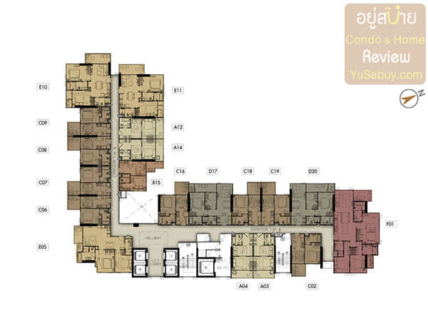 Floor Plan ชั้น 8-12, 12A-16, 18-21, 23-26, 28-31, 33-37 คอนโด The Zea Sriracha