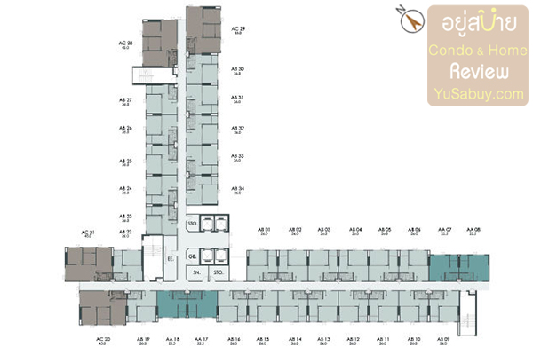 Floor Plan ชั้น 6-26 คอนโด Aspire รัชดา-วงศ์สว่าง (North Wing)