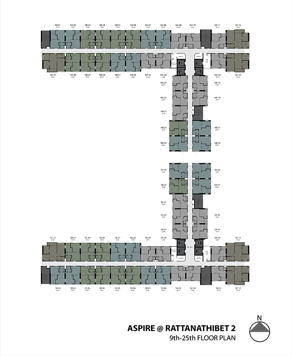 Floor Plan คอนโด Aspire รัตนาธิเบศร์ 2 ชั้น 9-25