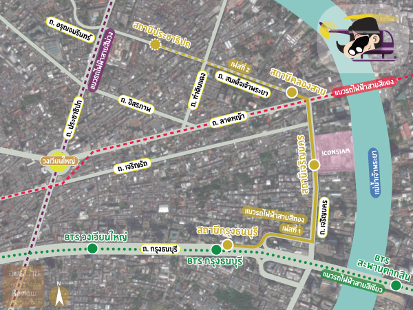 แผนที่แนวรถไฟฟ้าโครงการระบบขนส่งมวลชนขนาดรอง (โมโนเรล) สายสีทอง
