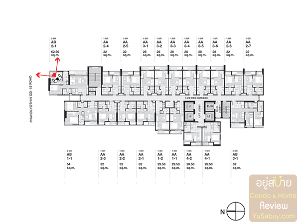 Floor Plan ชั้น 10-11,15-19 คอนโด M Jatujak