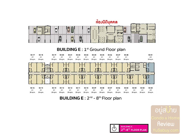 Floor Plan ชั้น 1-8 อาคาร E และ B คอนโด UNIO จรัญฯ 3