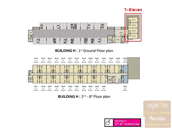 Floor Plan ชั้น 1-8 อาคาร H คอนโด UNiO จรัญฯ 3