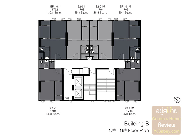 Floor Plan ชั้น 17-19 อาคาร B คอนโด Knightsbridge Kaset Society