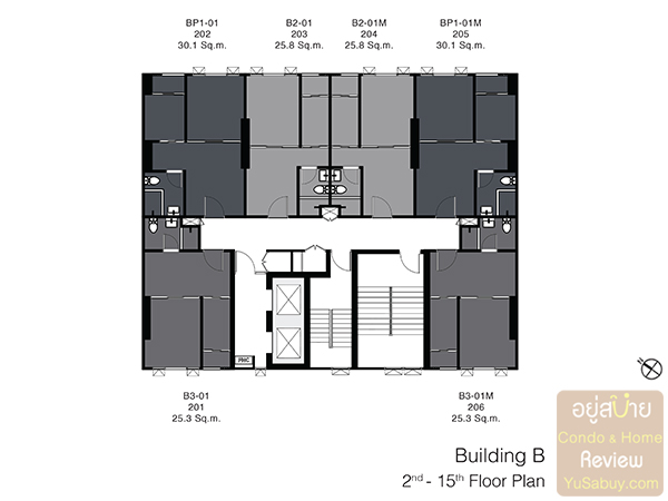 Typical Floor Plan ชั้น 2-15 อาคาร B คอนโด Knightsbridge Kaset Society