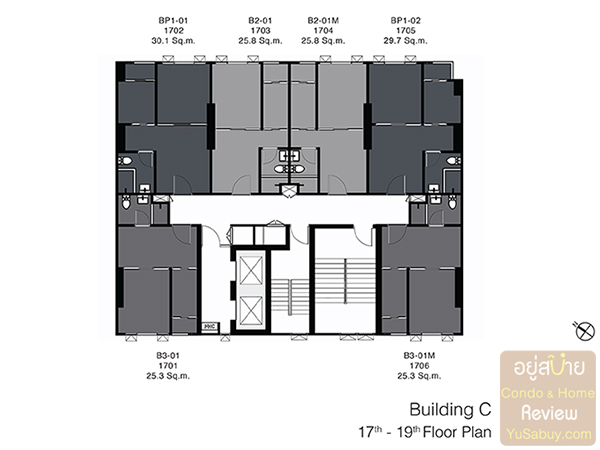 Floor Plan ชั้น 17-19 อาคาร C คอนโด Knightsbridge Kaset Society