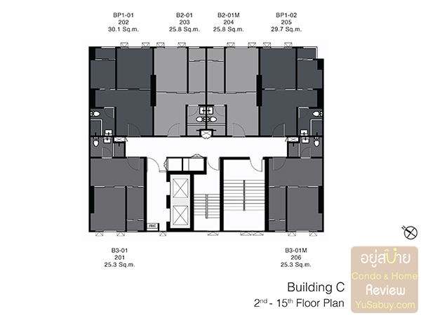 Typical Floor Plan ชั้น 2-15 อาคาร C คอนโด Knightsbridge Kaset Society