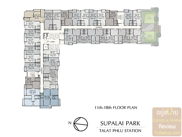 Floor Plan ชั้น 6-11 คอนโด Supalai Park Tala Phlu Station