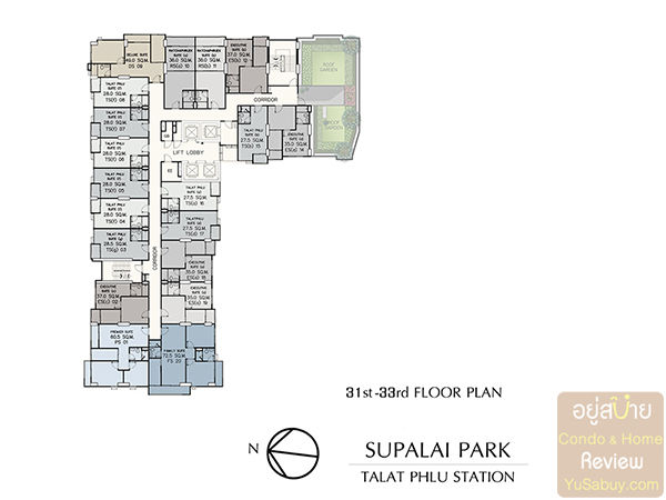 Floor Plan ชั้น 31-33 คอนโด Supalai Park Tala Phlu Station