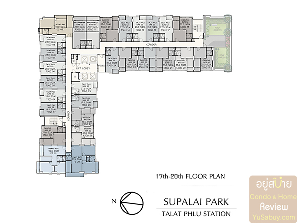 Floor Plan ชั้น 17-20 คอนโด Supalai Park Tala Phlu Station