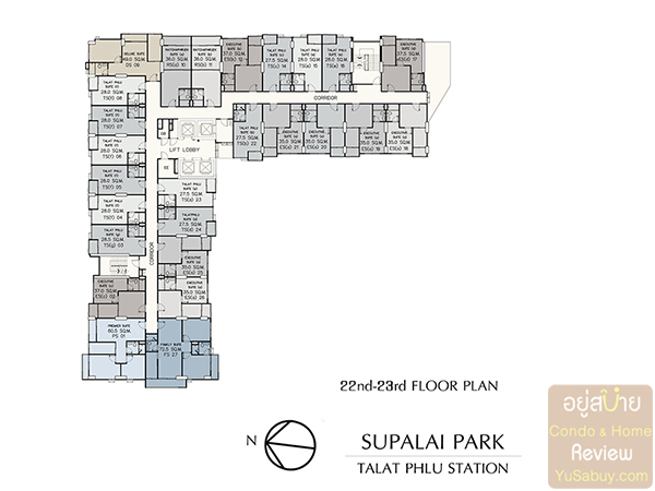 Floor Plan ชั้น 22-23 คอนโด Supalai Park Tala Phlu Station