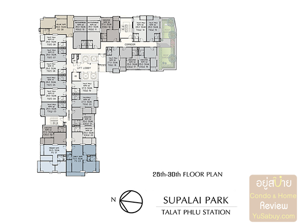Floor Plan ชั้น 28-30 คอนโด Supalai Park Tala Phlu Station