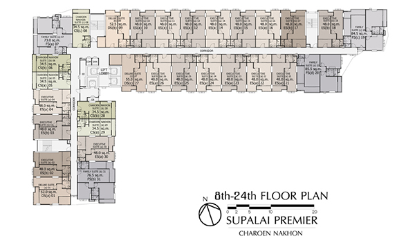 Floor Plan ชั้น 8-24 คอนโดศุภาลัย พรีเมียร์ เจริญนคร