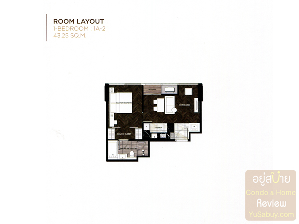 แปลนคอนโด THE ESSE SUKHUMVIT 36 แบบ 1 ห้องนอน 43.25 ตร.ม.