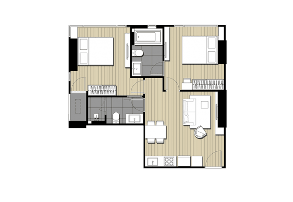 C1 ขนาด 57.70 sq.m. คอนโด Ideo Mobi Rangnam