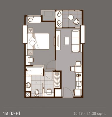 แปลนห้อง 1B (C-H) คอนโด Ideo Q Phayathai