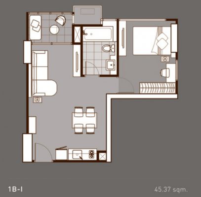 แปลนห้อง 1B (I) คอนโด Ideo Q Phayathai