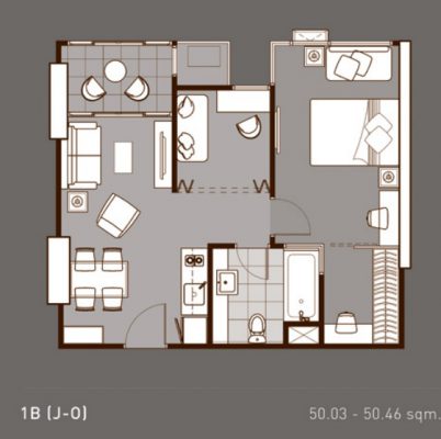แปลนห้อง 1B (J-O) คอนโด Ideo Q Phayathai