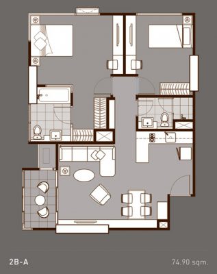 แปลนห้อง 2B (A) คอนโด Ideo Q Phayathai