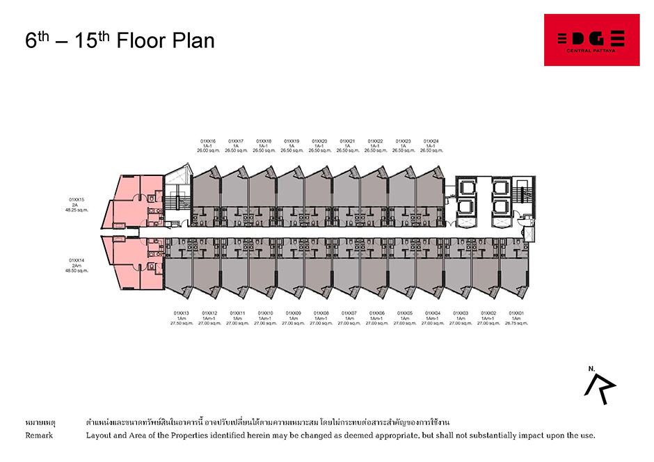 Floor Plan Edge Central Pattaya ชั้น 6-15
